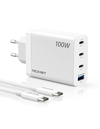 TECKNET Cargador USB C Rápido GAN Ⅲ 100W, Cargador de 4 Puertos con...