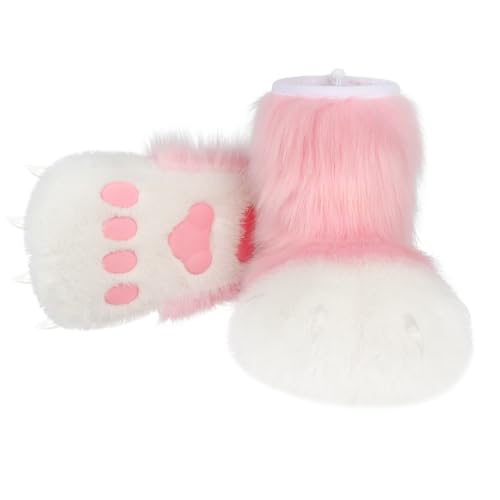 Image of Animal Fuzzy Slippers Bear Cat Wolf Dog Fox Fursuit Feet Paw Claw Shoes Furry Boots Costume Accessories for Adult Kids