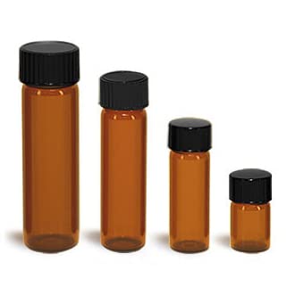 1 dram Amber Glass Vials w/Black Phenolic Cone Lined Caps