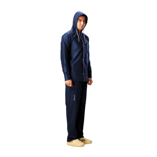 Image of ZEEL Rain Coat For Men with Adjustable Hood, Polyester Waterproof Full Sleeves Raincoat, Top and Bottom Set Rainwear, Front Zip with Flap, Lightweight Raincoat (EWF74, Blue, L)