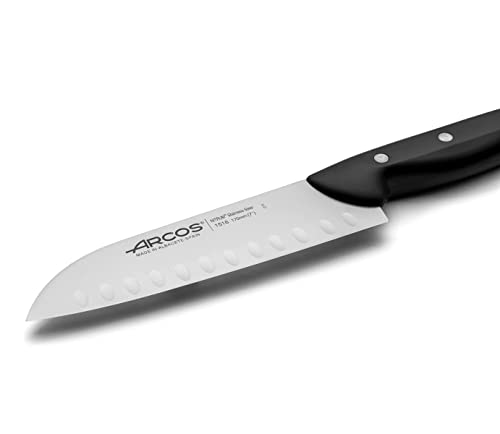 Miniatura 3 de Arcos Cuchillo Santoku Acero Inoxidable Nitrum. Cuchillo Cocina japonés Pescado, Carne y Verduras. Mango ergonómico polioximetileno Pom y Hoja 170 mm. Multiusos. Serie Maitre. Color Negro.