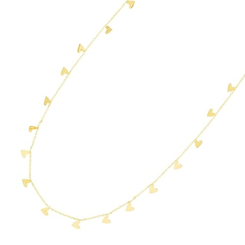 14K Yellow Gold Polished Finish Dangling Hearts Necklace with Spring Ring Clasp - 18"3