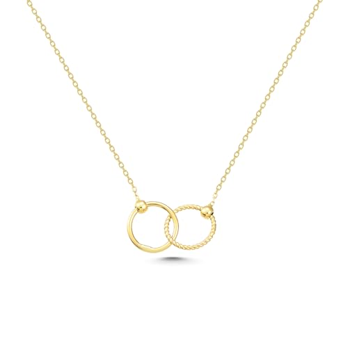 Double Circle Necklace, 14K Real Gold Olympic Necklace, Minimalist Gold Double Circle Necklace, Dainty Custom Circle Necklace