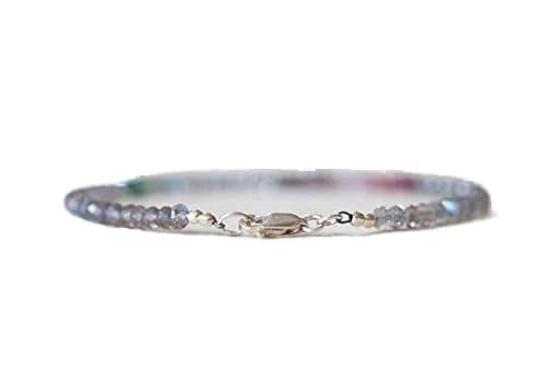 Bracelet labradorite et saphir multicolore 3mm en perles facettées unisexes LCBR-4005