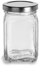 Miniatura 2 de Nakpunar 12 tarros de vidrio cuadrados victorianos de 6 onzas con tapas forradas de plastisol plateado (6 onzas líquidas, plateado)