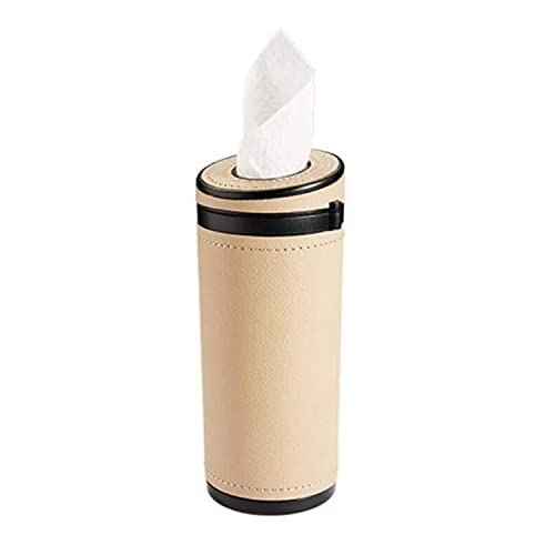 Image of Automaze PU Leather Plus ABS, Car Cylindrical Cup Holder Tissue Holder Box with 3 Ply 40 Pulls Tissues (Beige)