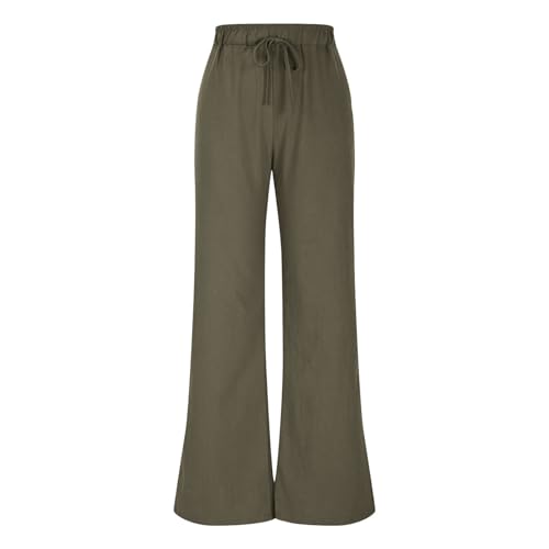 Casual Loose Fit Cotton Linen Pants for Women Wide Leg Lounge Trousers with Pockets Baggy Boho Palazzo Pant