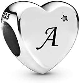 FGT A-Z Initial Letter Heart Charms for Bracelets Necklaces Pendants Sterling Silver Alphabet Name Bead Gift for Mum Women Girls Girlfriend Family Mothers Day Valentine Birthday Graduation