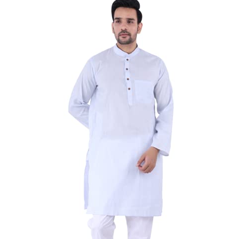 Image of Sadree Men's Cotton Long Solid Color Plain Knee Length Mandrin Collor Full Sleeve Ethnic Kurta Only