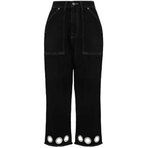 Hell Bunny Wide Leg Denim Jeans with Embroidery Cover
