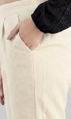 Image of Solid Cotton Woman Trousers Pants Regular Fit Kurti Pant with Drawstring Daily Office Formal Casual Use