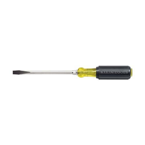 Image of Klein Tools 602-10 Flathead Screwdriver with 3 /8-Inch Keystone Tip, Made in USA, 10-Inch Heavy Duty Round Shank