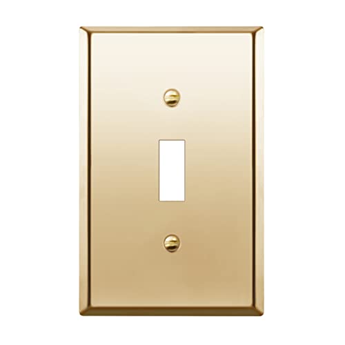 Image of ENERLITES Toggle Light Switch Metal Wall Plate, Stainless Steel Switch Cover, Corrosion Resistant, Mid-Size 1-Gang 4.88 inch x 3.11 inch, Stainless Steel 201, 7711M-PB, Polished Brass