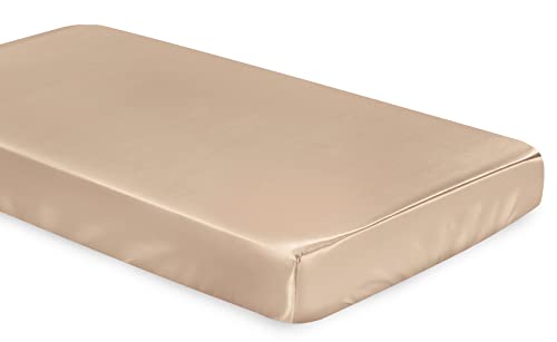 Image of SiinvdaBZX Satin Mini Crib Sheets 38 x 24In, Silky Soft Mini Portable Crib Sheets Mattress Cover Portable Playard Sheets with 5In Deep Pocket, Great for Baby Hair (Beige)