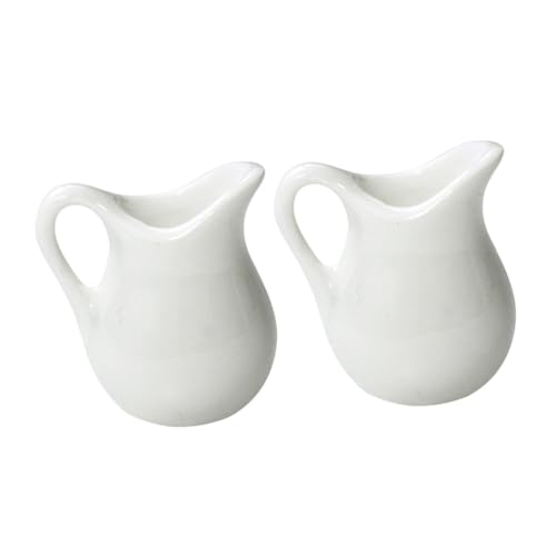 OKUMEYR Mini Pot À Lait En CéRamique 2 PièCes Accessoires Pour Maison De PoupéE DéCoration Miniature Pot À Sauce Blanche 3.3X2.8X1.2 Cm
