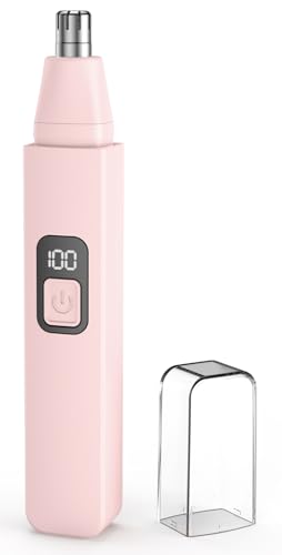 VOTEYO Nose Hair Trimmer Rechargeable Cordless Painless Ear Eyebrow Trimming Tool Dual Edge Blades Razor Easy Cleansing with LED Light for Man Woman (Pink)