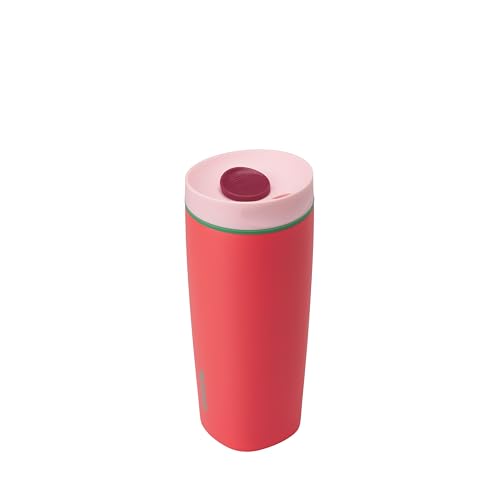Image of Owala SmoothSip Slider Insulated Stainless Steel Coffee Tumbler, Reusable Iced Coffee Cup, Hot Coffee Travel Mug, BPA Free 20 oz, Pink /Red (Strawberry Fields)