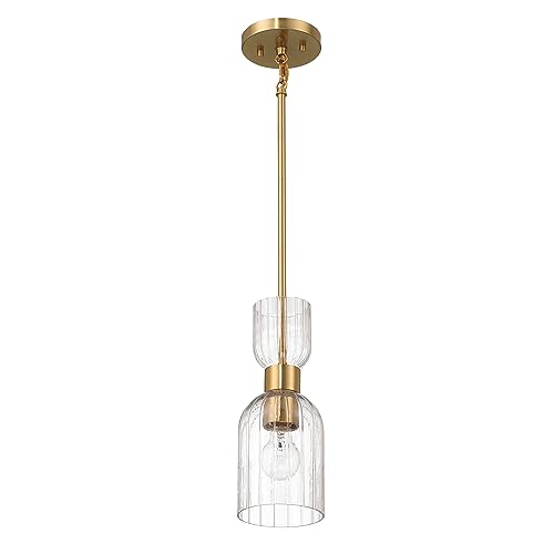Image of Josephine - Mid-Century Modern Metal and Clear Ribbed Glass Ceiling Light, Brushed Gold