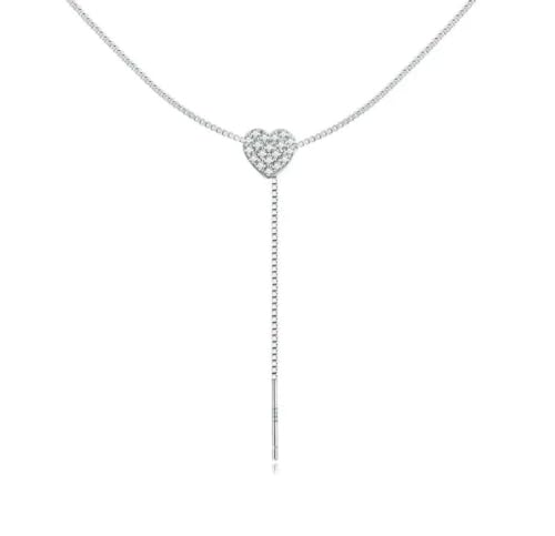 Collier Coeur en Argent Sterling 925 avec Pendentif Brillant Féminin