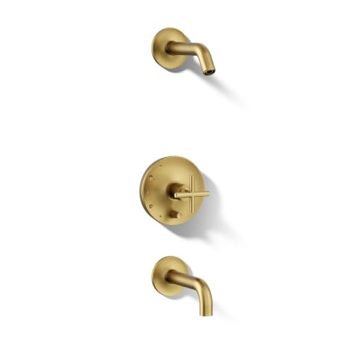 Conjunto KOHLER Purist Rite-Temp para baño y ducha con desviador pulsador y manija cruzada, sin cabezal de ducha miniatura 1
