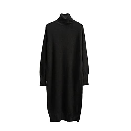 Robe pull en cachemire Kelsiop, le luxe d'un tricot col roulé grande taille noir