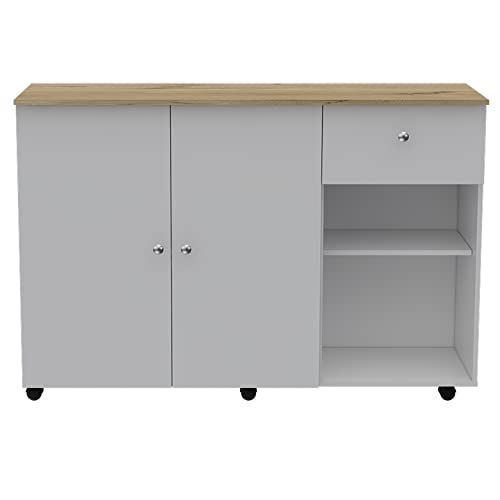 THEMEPT Elegant Kitchen Island Cart for Enhanced Home Cooking, Modern Design with Ample Storage and Mobility, White and Light Oak Finish
