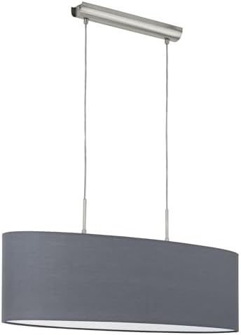 EGLO Lámpara colgante PASTERI, lámpara de suspensión textil con 2 bombillas, lámpara suspendida ovalada de acero y tela, color níquel mate, gris, casquillo E27, L 75 cm EGLO Lámpara colgante PASTERI, lámpara de suspensión textil con 2 bombillas, lámpara suspendida ovalada de acero y tela, color níquel mate, gris, casquillo E27, L 75 cm