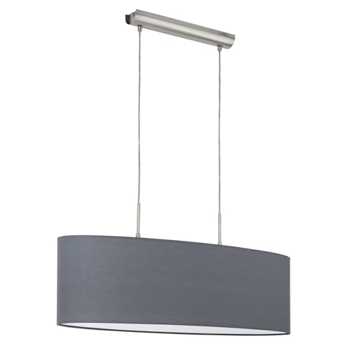 EGLO Hängelampe Pasteri, 1 flammige Textil Pendelleuchte, ovale Hängeleuchte aus Metall in Silber mit Lampenschirm in Grau, E27 Fassung, 75 cm EGLO Hängelampe Pasteri, 1 flammige Textil Pendelleuchte, ovale Hängeleuchte aus Metall in Silber mit Lampenschirm in Grau, E27 Fassung, 75 cm