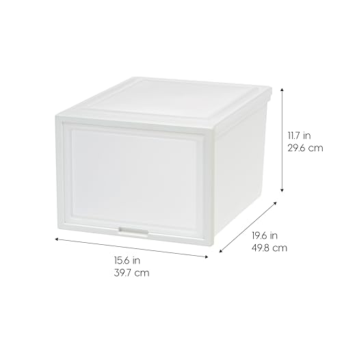 IRIS USA 42 Qt. Plastic Drawer Storage Organizer Stacking Drawers, 3-Pack, Stackable Unit with Flip-Up Door for Clothes Bedroom Kitchen Under Sink Pantry Craft Room Bathroom Dorm Office, White