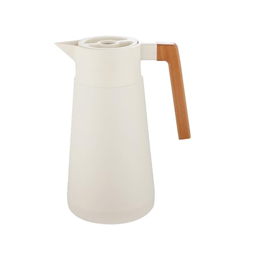 Caraffa Termica Per Caffè Brocca Sotto Vuoto Isolata, Acciaio Inossidabile 18/10, Con Manico In Legno, Per Tè Caldo E Freddo Caffè, Per Home Office Hotel (Beige,2L)