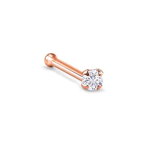 14k Rose Gold Nose Bone Ring 2.5mm Round CZ 22G Cover