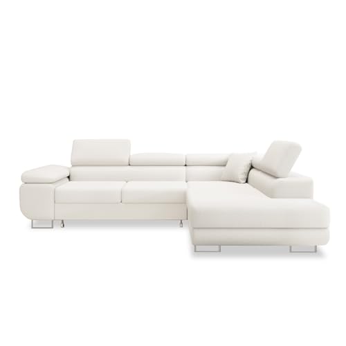 INTENSE DECO Canapé d'angle Convertible Marius Bouclette (Blanc, Angle Droit)