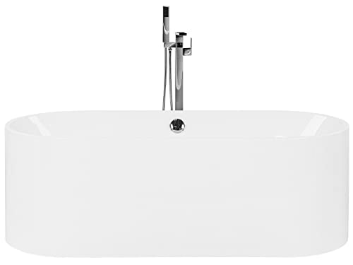 Moderne Acryl Badewanne oval freistehend weiß mit Überlauf 170 x 75 cm Catalina