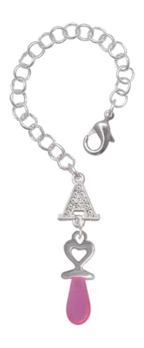 Delight Jewelry Silvertone 3-D Pink Baby Pacifier - Silvertone Crystal Initial Charm Accessory for Tumblers and Thermal Cups