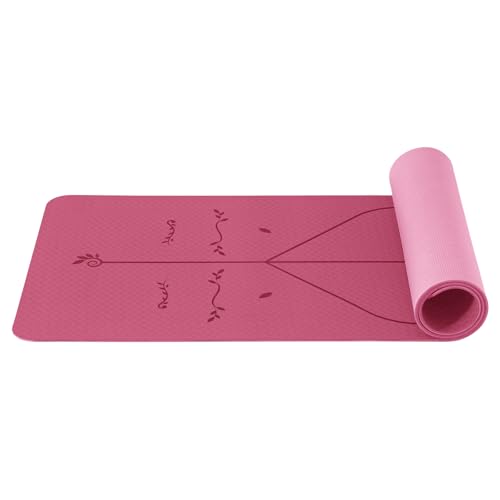 Good Nite Yoga Mat 6 mm TPE Alignment Lines Non-Slip Exercise Gymnastics Pilates Fitness Sports Mat with Carry Strap 183 x 61 x 0.6 cm