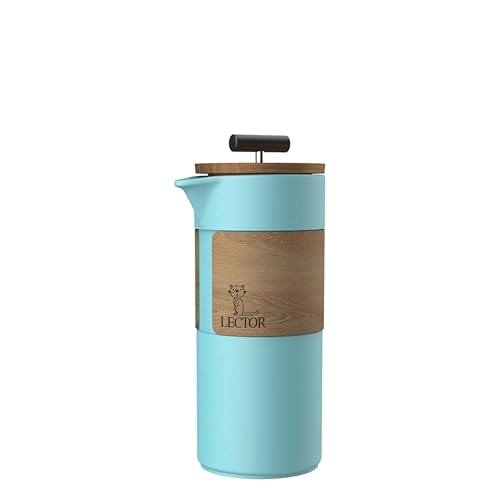 Image of LECTOR Atlantis French Press Coffee Maker | 450ml Capacity | Premium Ceramic Body with Natural Wood Sleeve & Lid | Manual Brewer for Coffee & Tea | Strong Ceramic Build, Superior Filtration (Blue)