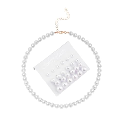 Image of Pearl Earring Stud Pearl Necklace Choker for Bride Wedding Earring Necklace | 0.6 mm 0.8mm 10mm 12mm Pearl Earring Set, Adjustable Pearl Necklace, Pearl Earrings And Necklace Set, Wedding Accessories
