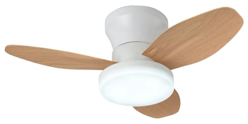 BEL AIR HOME - Ventilador de Techo TAURUS con Motor DC y Luz LED 24W, 6 Velocidades de Aire y 3 Temperaturas de Luz, Mando a Distancia Incluido, (BLANCO MADERA)