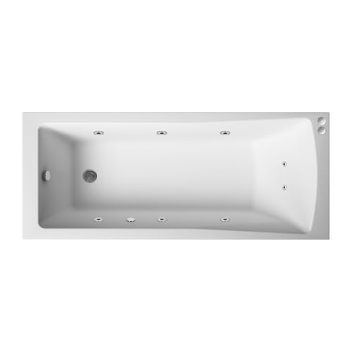 Image of Balterley 1800 x 800mm Square Whirlpool Shower Bath with 8 Chrome Jets, Straight Single Ended Gloss White Soaking Shower Bath, Acrylic Baths for Bathrooms, Straight Square, Leg Set & Overflow (White)