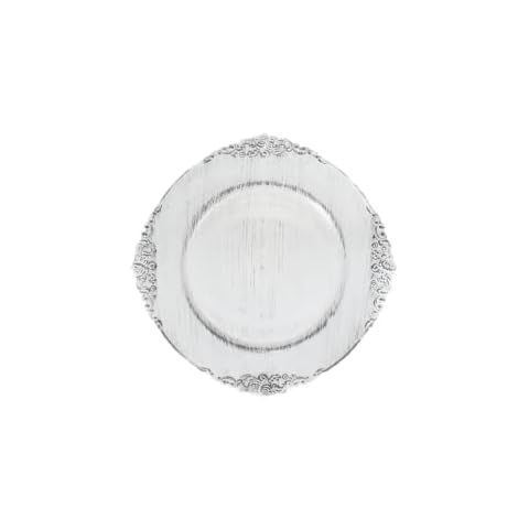 Pomp Vintage Whitewash 13” Inch Diameter White Charger Plates (6 Pack) | Decorative Chargers That Will Capture Your Imagination | Easy Care + Premium Plastic Cover