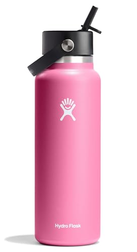 Image of Hydro Flask Water Bottle - Insulated Stainless Steel - Wide Mouth Flex Straw Lid, Non Spill, Leakproof and Refillable in 40 Oz Camellia