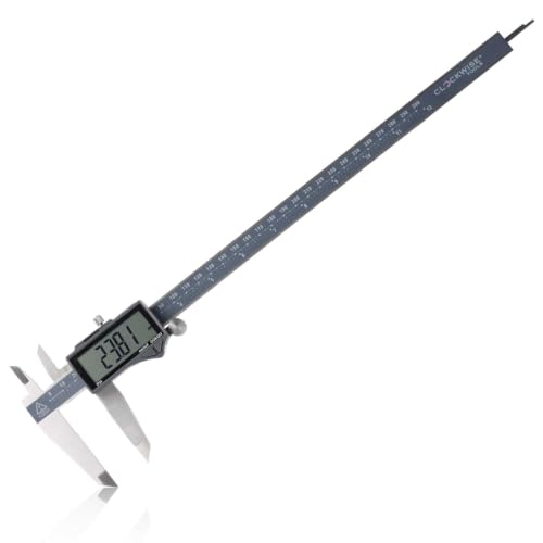 Clockwise Tools IP54 Grade Digital Caliper, DCLR-1205 0-12" /300mm, Inch/Metric/Fractions Conversion, Stainless Steel, Large LCD Screen