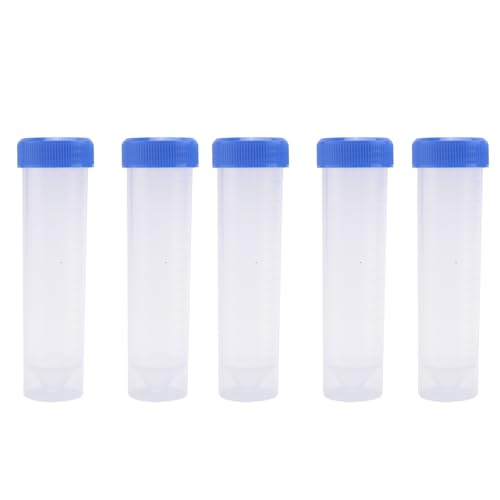 Srutueo 5 Pieces 50ml Plastic Transparent Centrifuge tube with scale Plastic test tube free-standing with Screw Cap