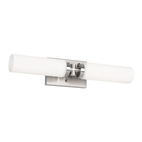 Image of Emak Brushed Nickel Vanity Light, 21 Inch Cylinder Bathroom Lighting Fixtures Over Mirror, Modern 2-Light Wall Sconce with Milk Glass Shade, VL086-BN-ML-2