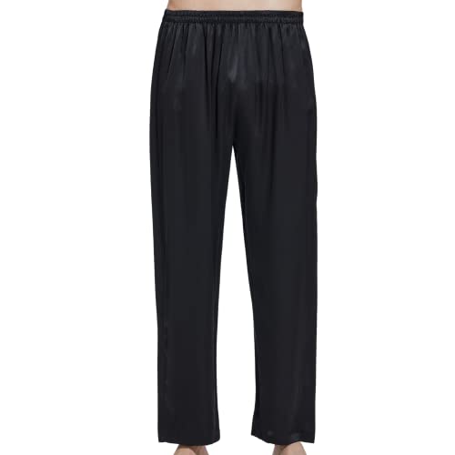 LEPTON 19mm 100% Mulberry Silk Pants for Men, Silk Pants Sleepwear, Relaxed Fitness Wear, Front Pockets, Elastic Waist