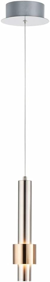ET2 E24751-SNSBR Reveal Aluminum & Acrylic Tubular LED Mini Pendant Ceiling Lighting, 1-Light 6 Watts, 12" H x 3" W, Satin Nickel/Satin Brass