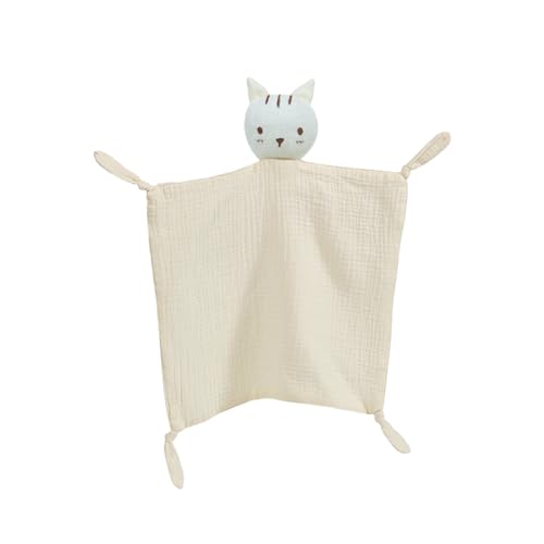 Image of insular Lovey Blanket for Boys and Girls, Organic Cotton Muslin Security Blanket for Babies, Soft Breathable Lovie Soothing Towel for Newborn and Infant, Beige Cat