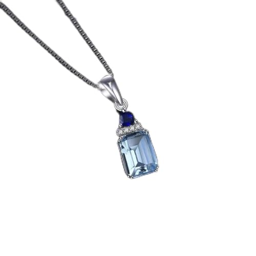 ODHLMFQ 1.7ctエメラルドカットスカイブルートパーズサファイア925スターリングシルバーペンダントネックレス