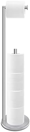RRM toilet paper holder Stand, Bathroom Free Standing with Reserve Storage 3-4 Toilet Paper Rolls, Double Rod 26.4-inch Stainless Steel Stand (Brushed)