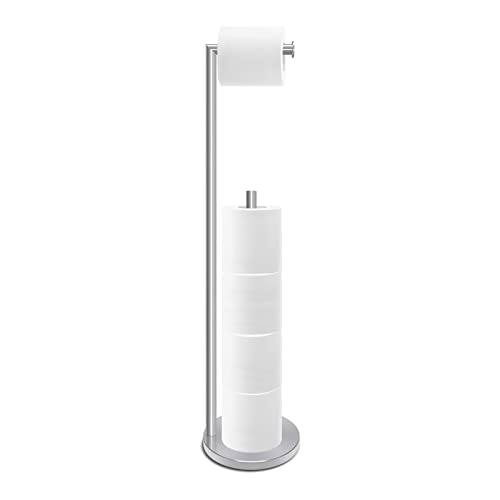 Rrm Toilet Paper Holder Stand, Bathroom Free Standing With Reserve Storage 3-4 Toilet Paper Rolls, Double Rod 26.4-Inch Stainless Steel Stand (Brushed) #TOP25